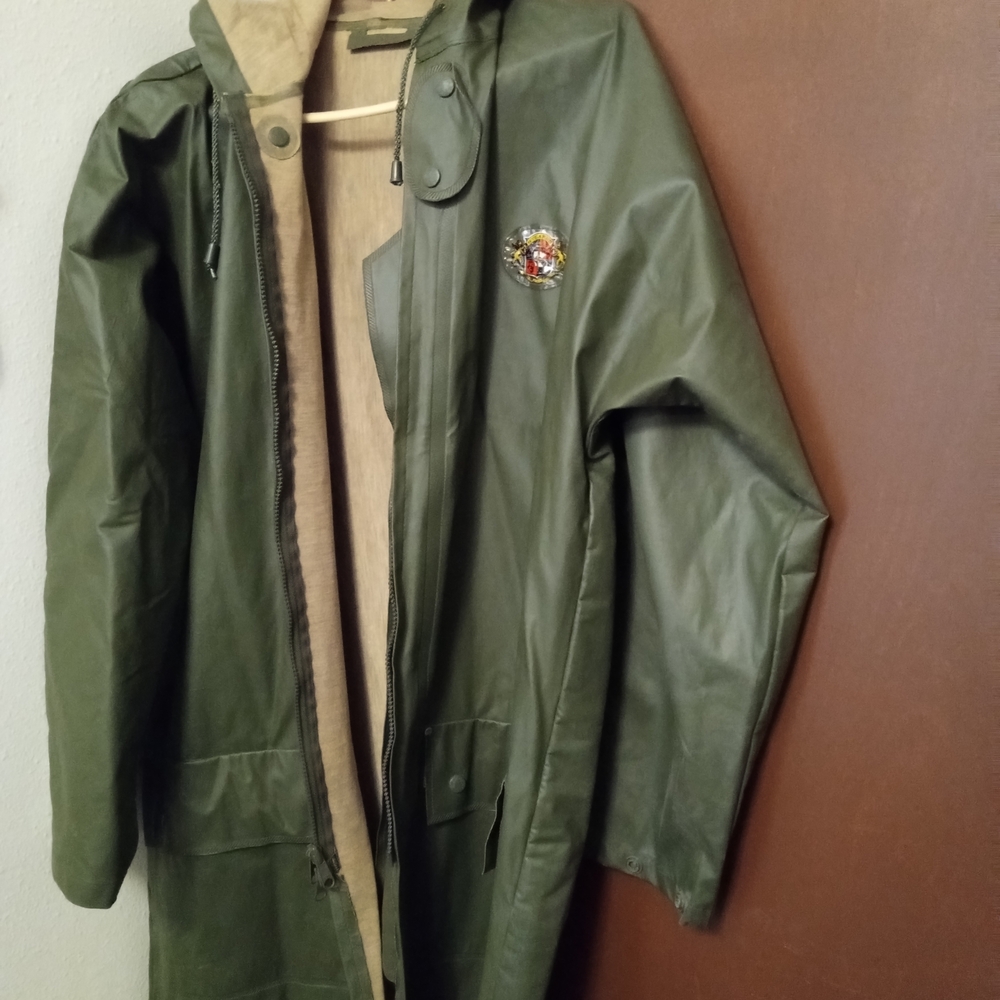 Women's Olive Green Hooded Raincoat Jacket